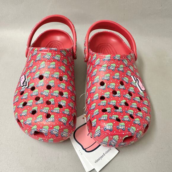 CROCS Classic Clog Vineyard Vines Holiday Red Whale Jibbitz Womens 11 Men 9 NWT - Picture 6 of 16